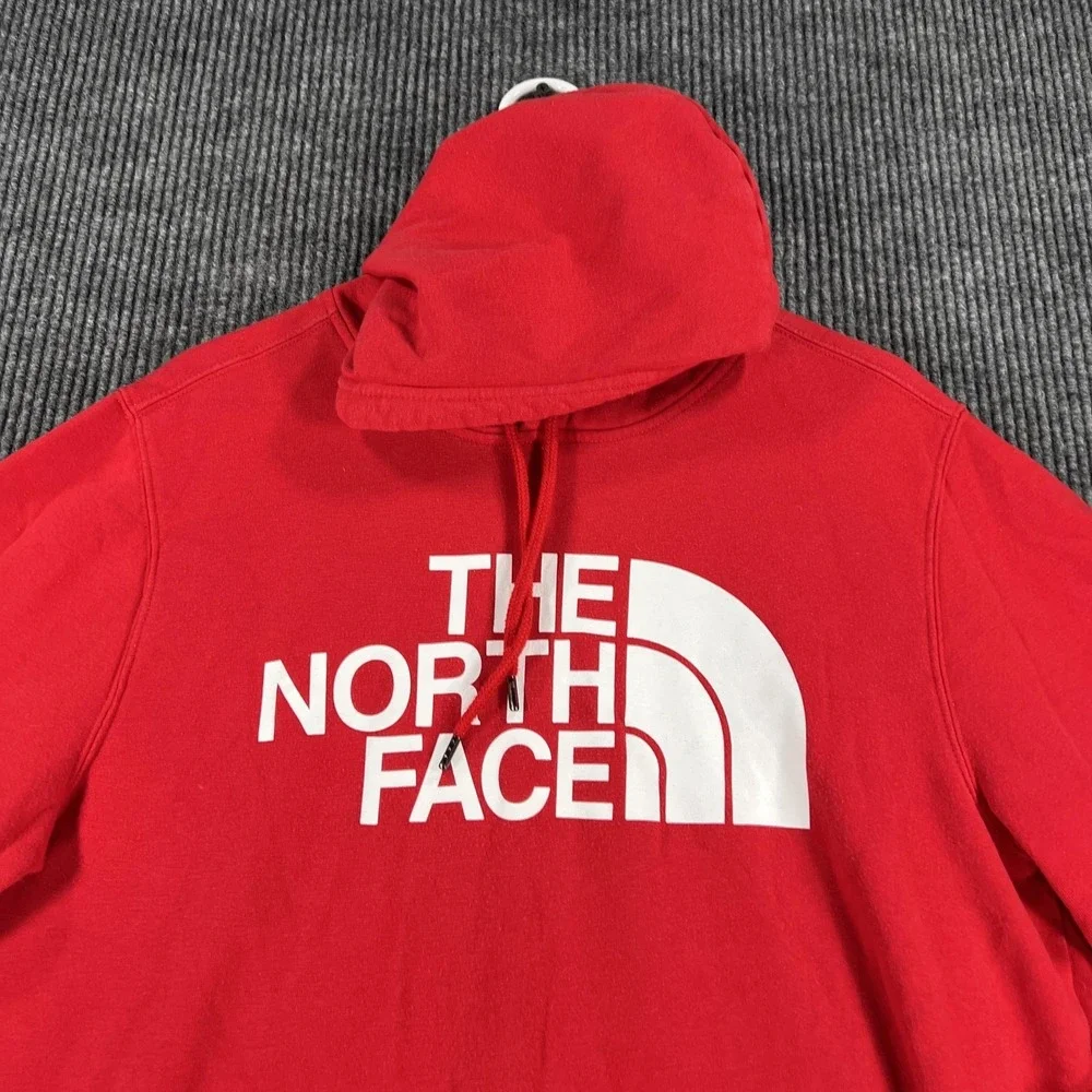 The North Face Hoodie Mens Medium Red‎ Logo Pullover Fleece Sweatshirt Kangaroo